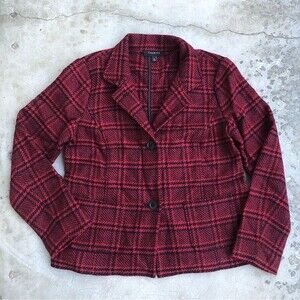 Talbots Wool Blend Blazer Jacket Red Herringbone Plaid Black 6